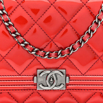 Chanel Metallic Patent Calfskin Quilted Boy Wallet On Chain Red 1985854
