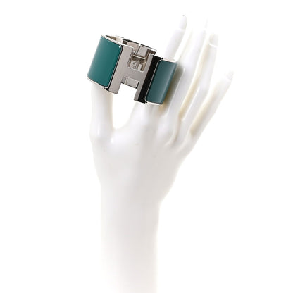 Hermes Enamel Palladium Extra Wide Clic Clac H Bracelet GM Bleuete