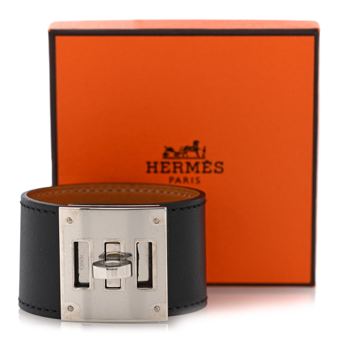 Hermes Box Leather Kelly Dog Bracelet Black