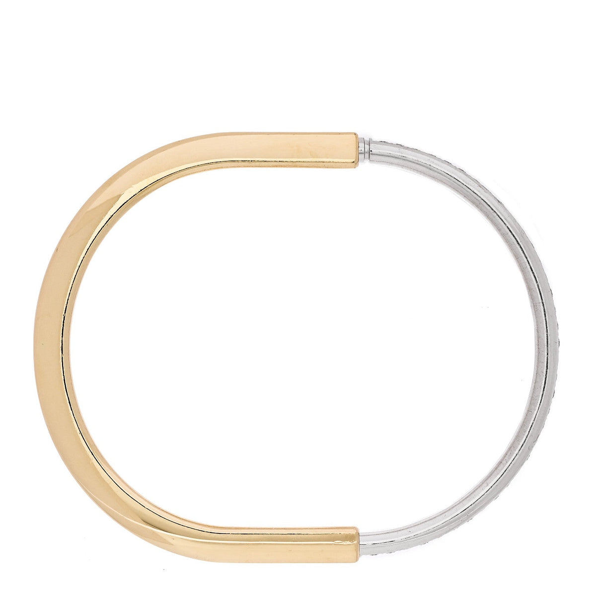 Tiffany 18K Yellow White Gold Diamond Lock Half Pave Bangle Bracelet