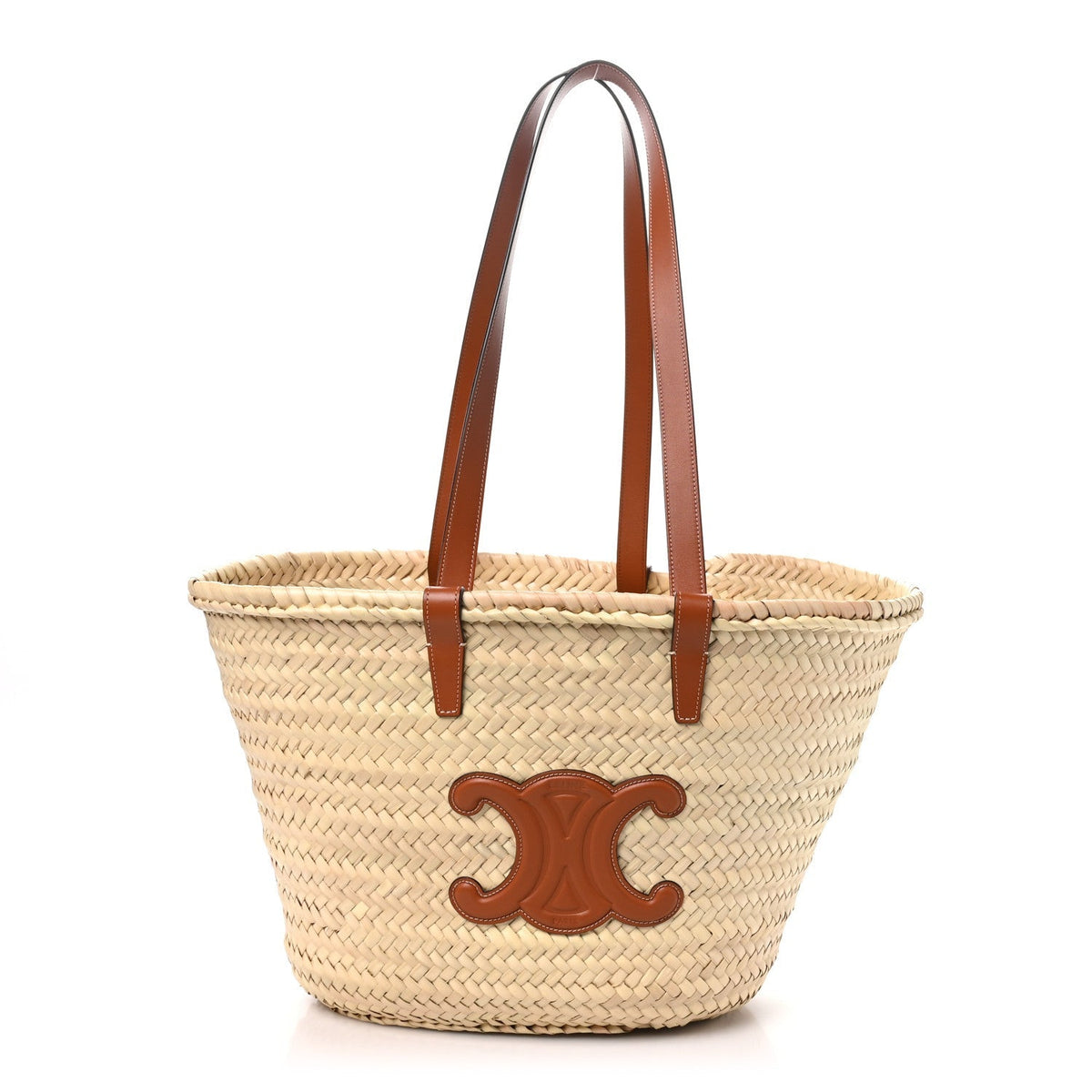 Celine Raffia Calfskin Triomphe Medium Panier Tan