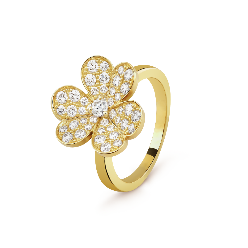 18K Gold Diamond VCA Frivole 1 Flower Ring