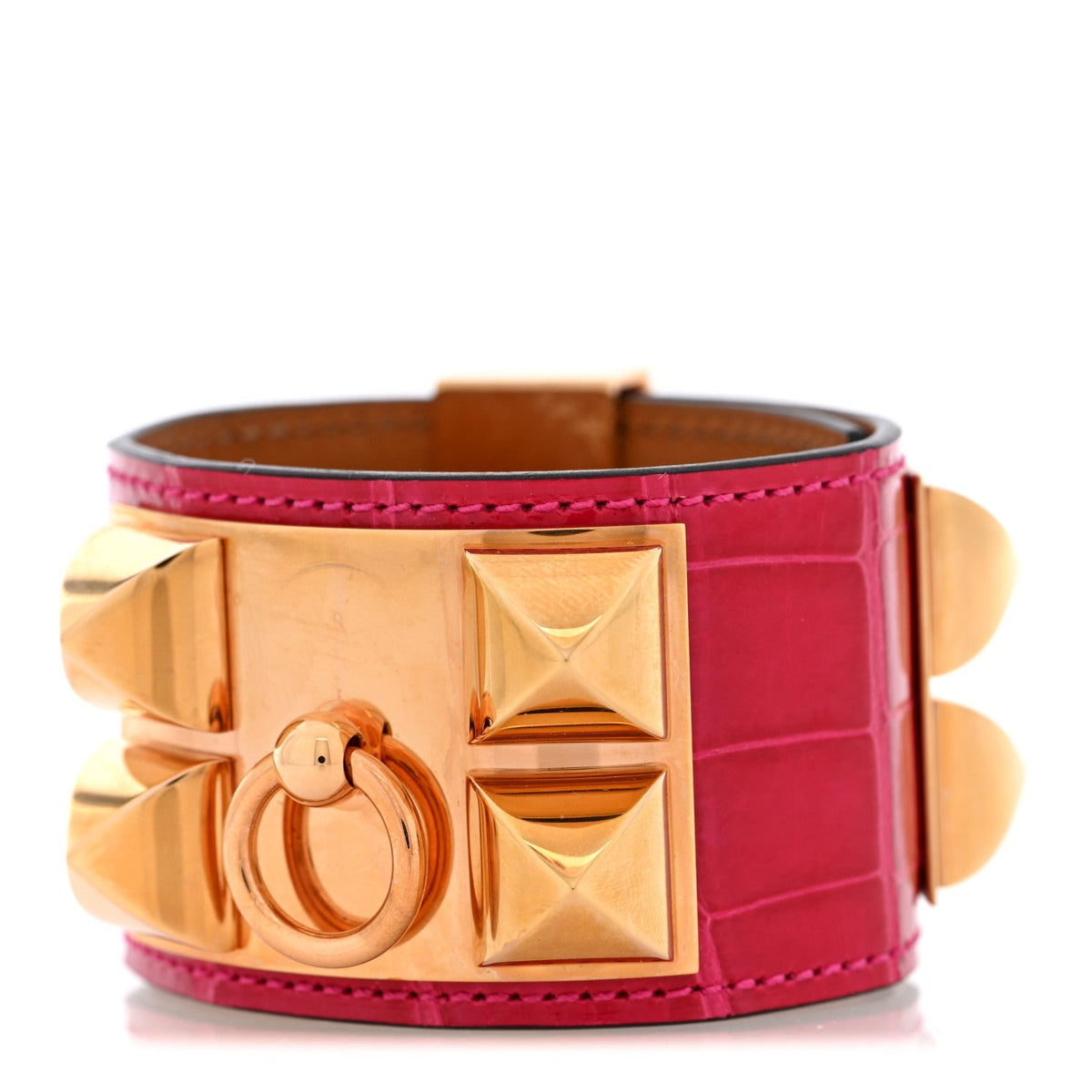 Hermes Shiny Alligator Collier De Chien CDC Bracelet T2 Framboise