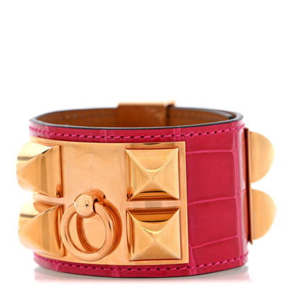 Hermes Shiny Alligator Collier De Chien CDC Bracelet T2 Framboise