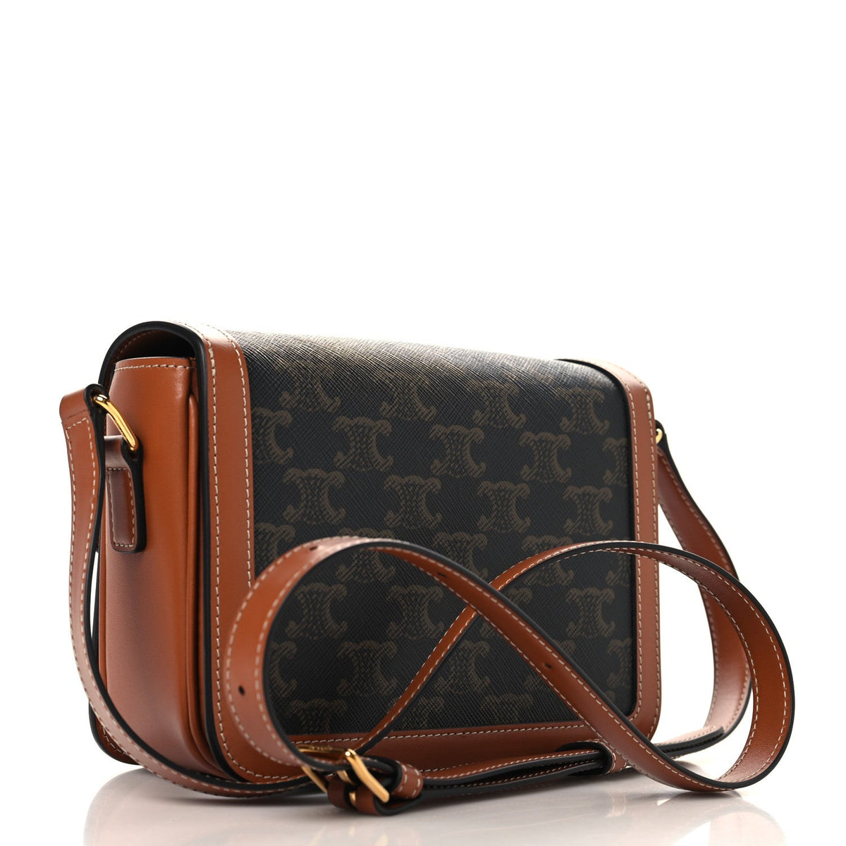 Celine Calfskin Triomphe Canvas Teen Triomphe Bag Tan