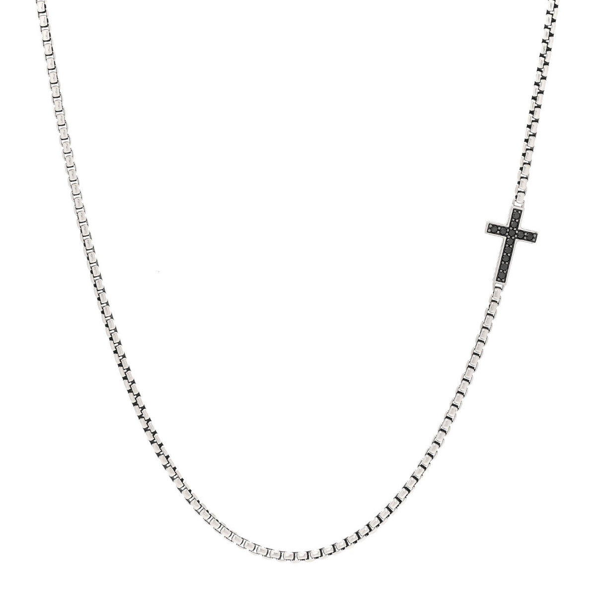 David Yurman Sterling Silver Black Diamond Streamline Cross Necklace 66cm
