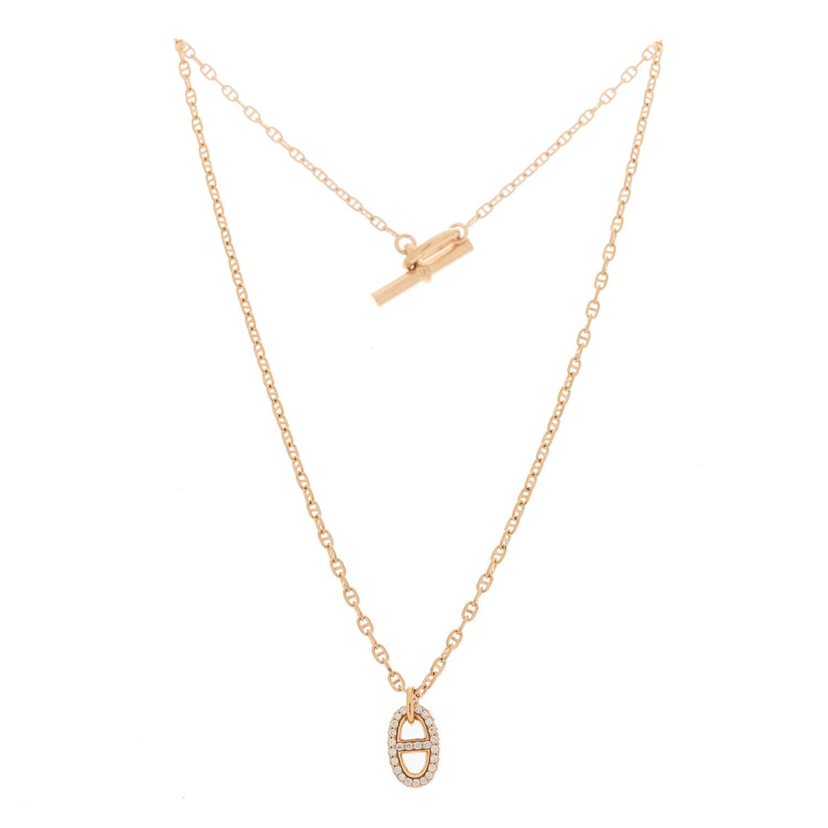 Hermes 18K Rose Gold Diamond .45ct PM New Farandole Pendant Necklace