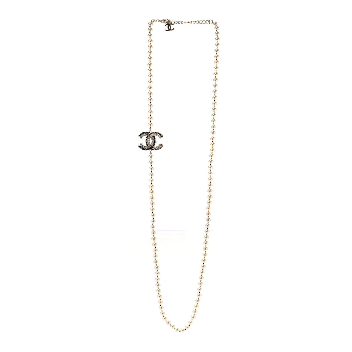 Chanel Pearl Crystal Lambskin CC Long Necklace Gold Black