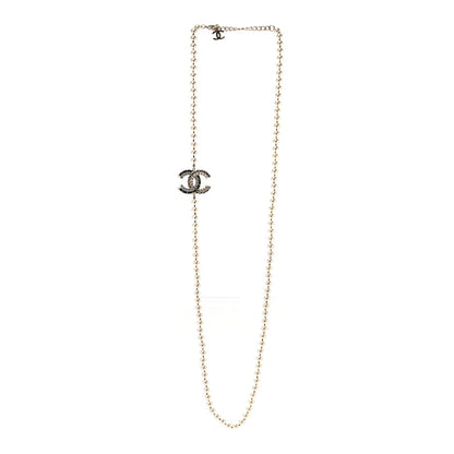 Chanel Pearl Crystal Lambskin CC Long Necklace Gold Black