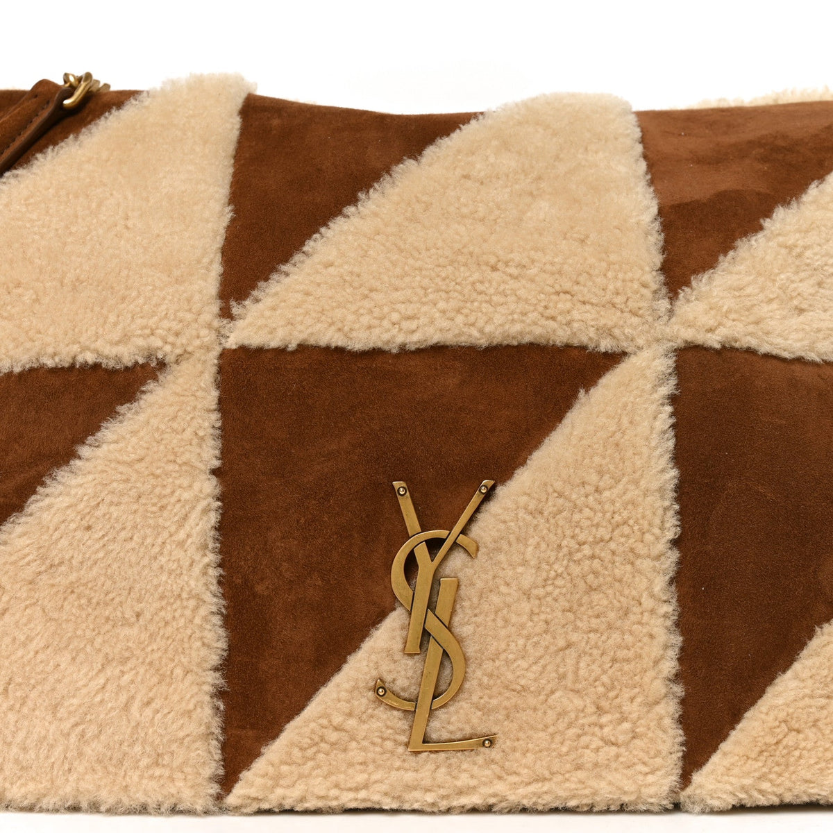 Saint Laurent Suede Shearling Patchwork Monogram Giant Jamie Brown Beige