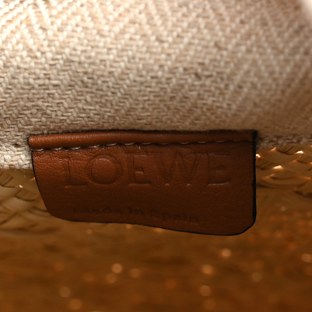 Loewe Calfskin Raffia Paulas Ibiza Square Bucket Bag Natural Tan 1958891