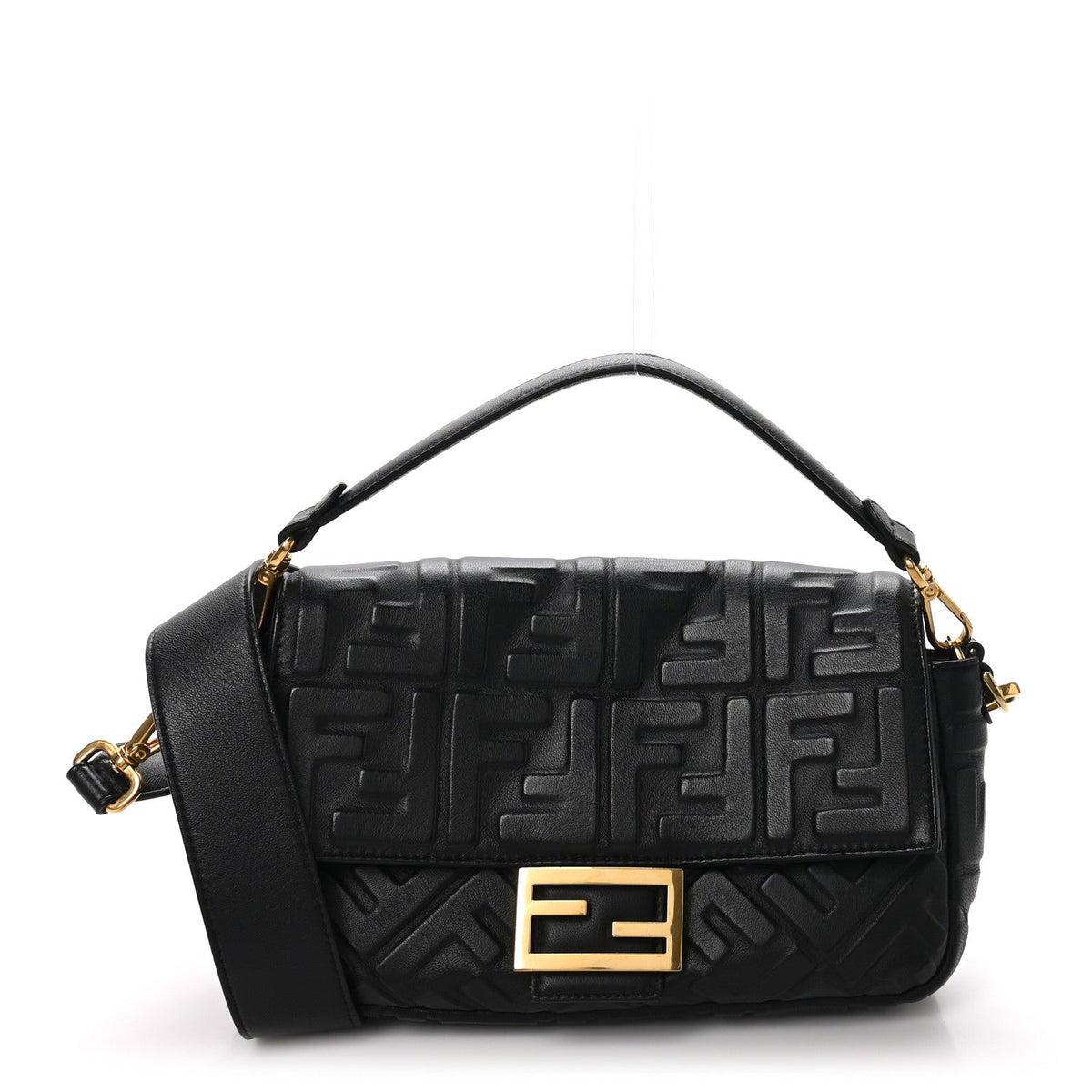 Fendi Nappa FF 1974 Embossed Baguette Black
