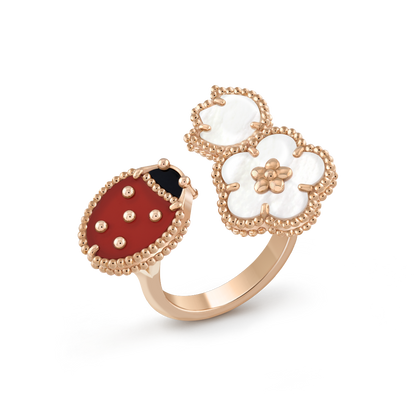 18K Rose Gold Mother of Pearl Carnelian Onyx VCA Lucky Spring Between the Finger Ring