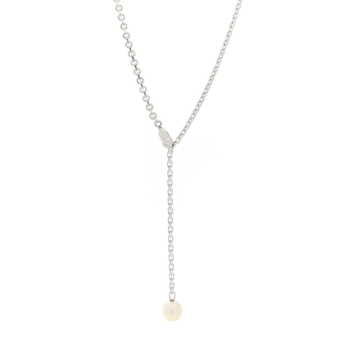 Cartier 18K White Gold Diamond Pearl 8.5mm Lariat Pendant Necklace