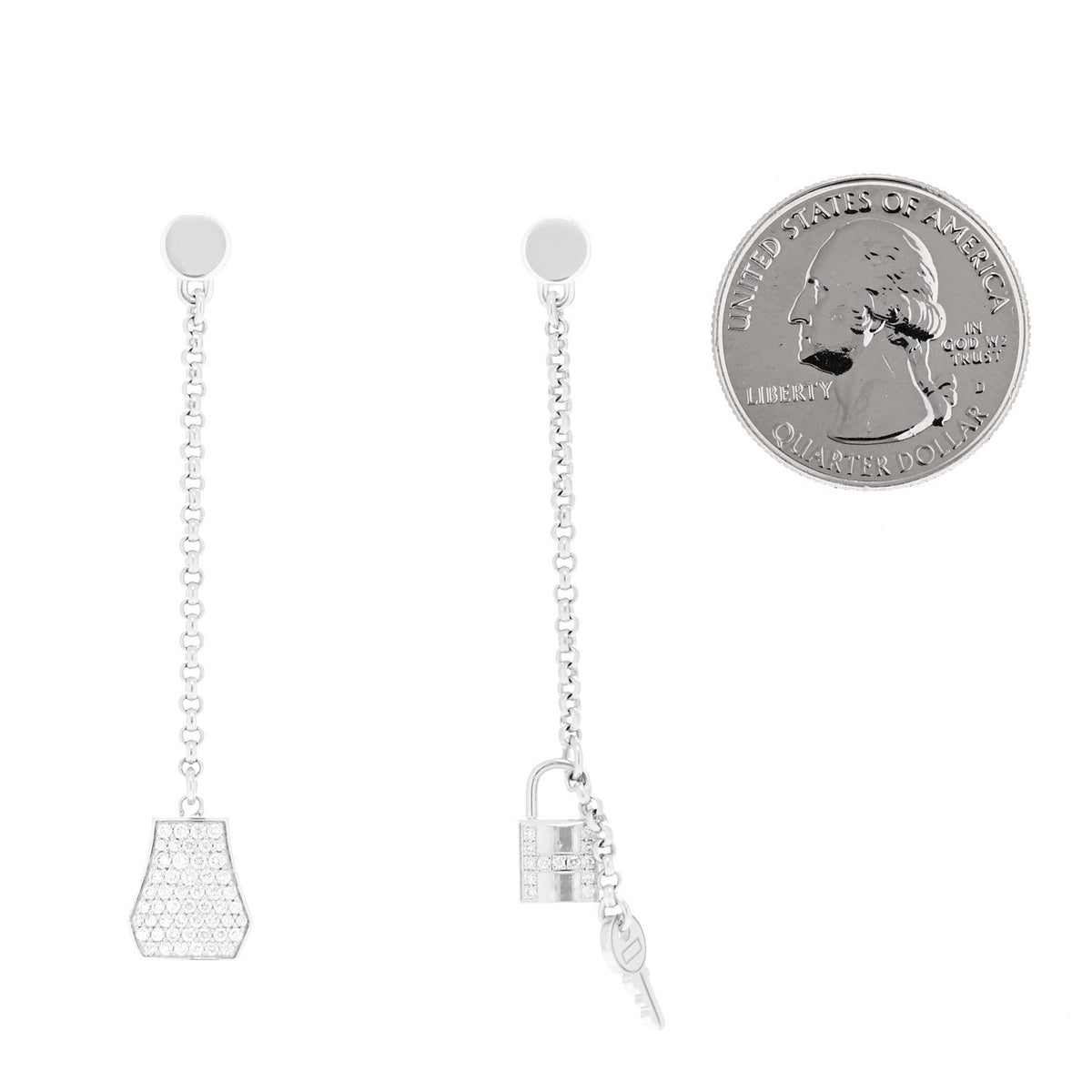 Hermes 18K White Gold Diamond Kelly Clochette Drop Earrings