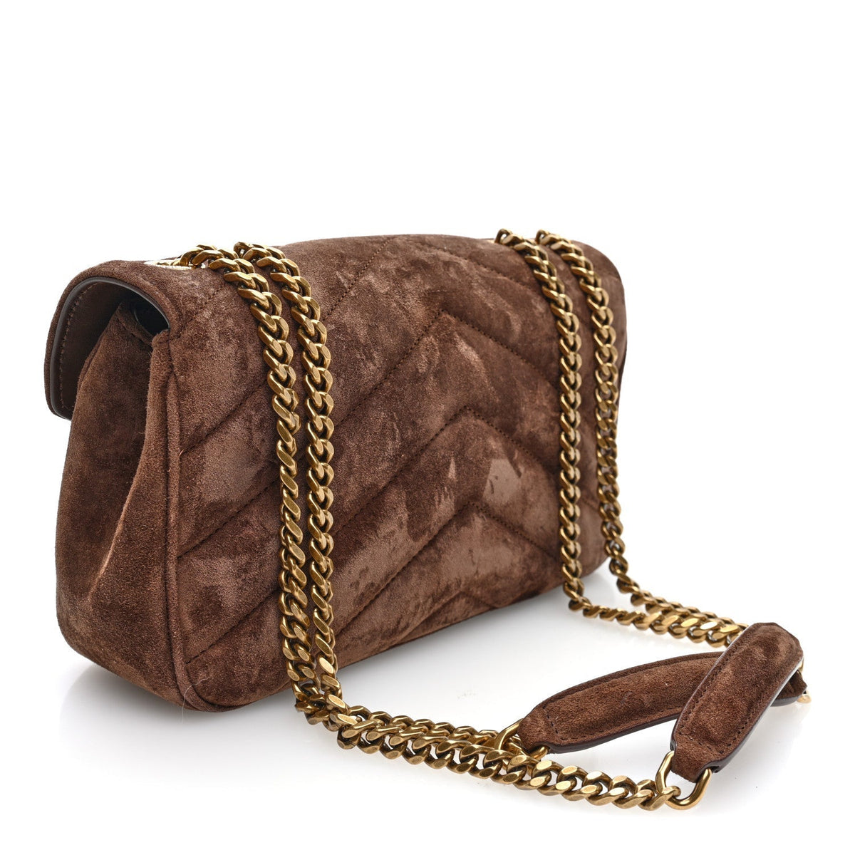 Saint Laurent Suede Chevron Quilted Medium Loulou Bark Brown