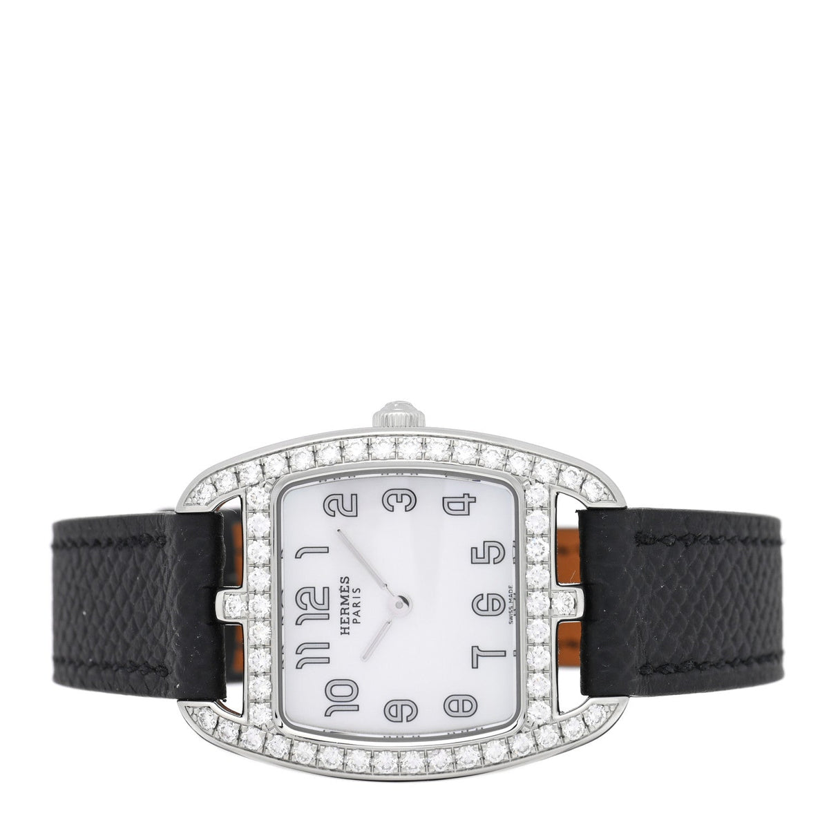 Hermes Stainless Steel Epsom Diamond 26mm Cape Cod Tonneau Watch Noir 1946705