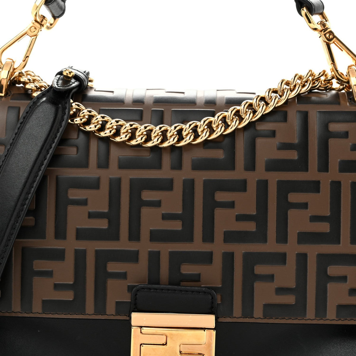 Fendi Vitello Liberty Bi-Color FF 1974 Kan U Shoulder Bag Black Maya