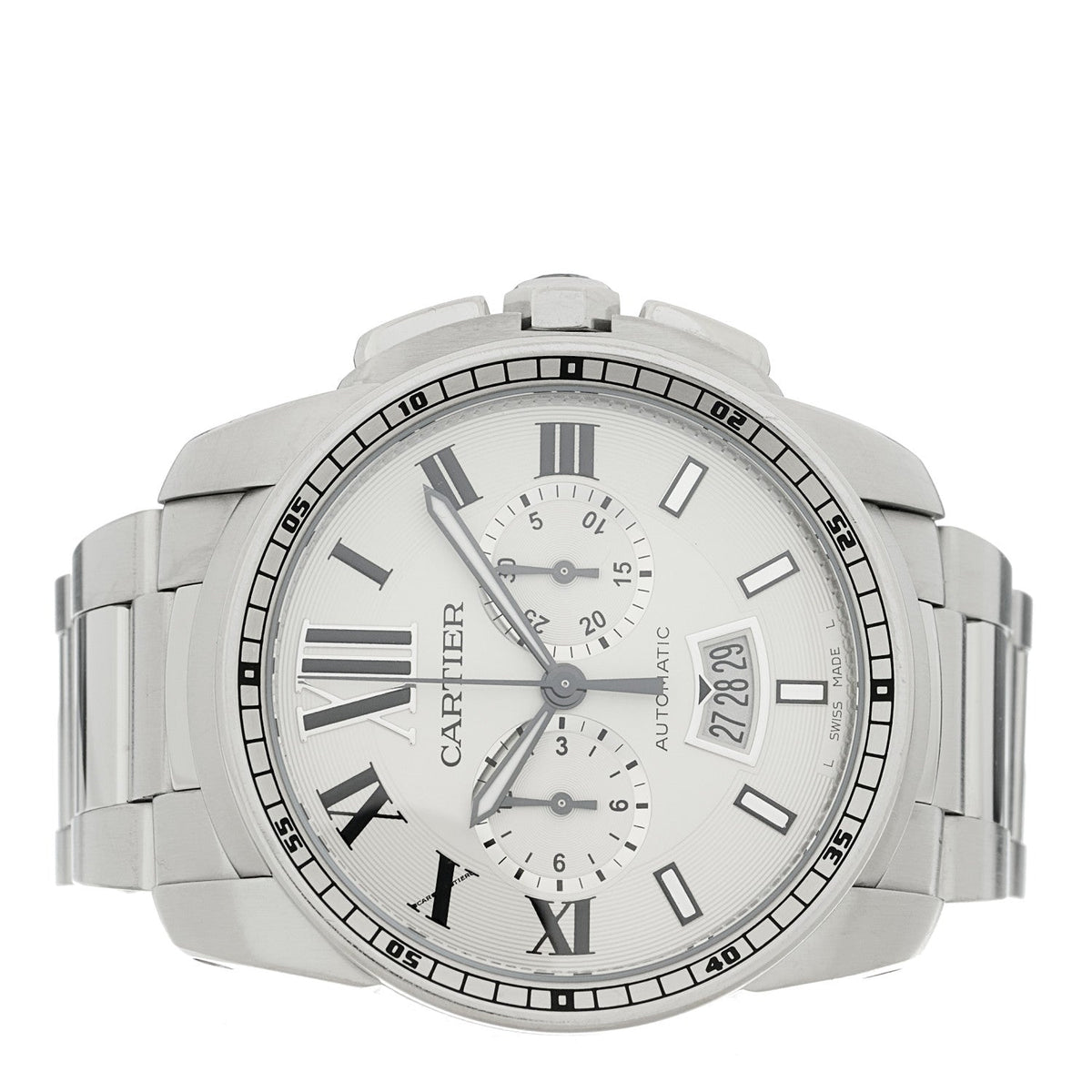 Cartier Stainless Steel 42mm Calibre de Cartier Chronograph Watch White