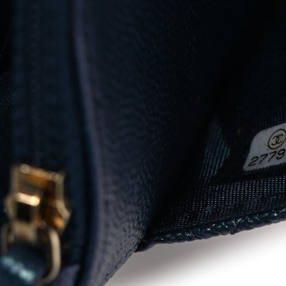 Chanel Iridescent Caviar Quilted Wallet on Chain Dark Blue