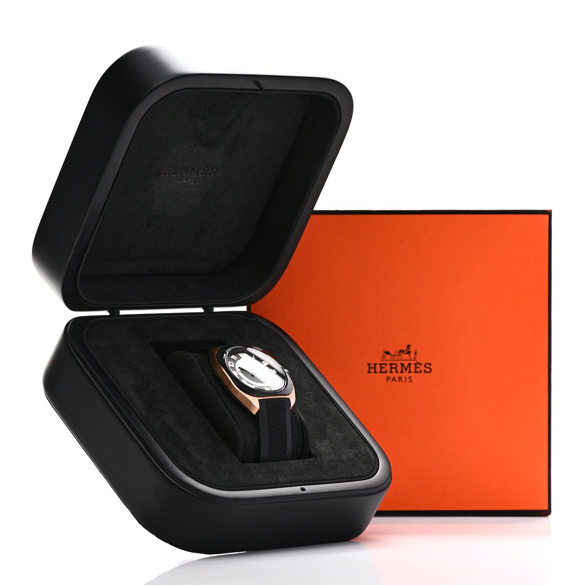 Hermes Titanium 18K Rose Gold Rubber 39mm H08 Automatic Watch Black