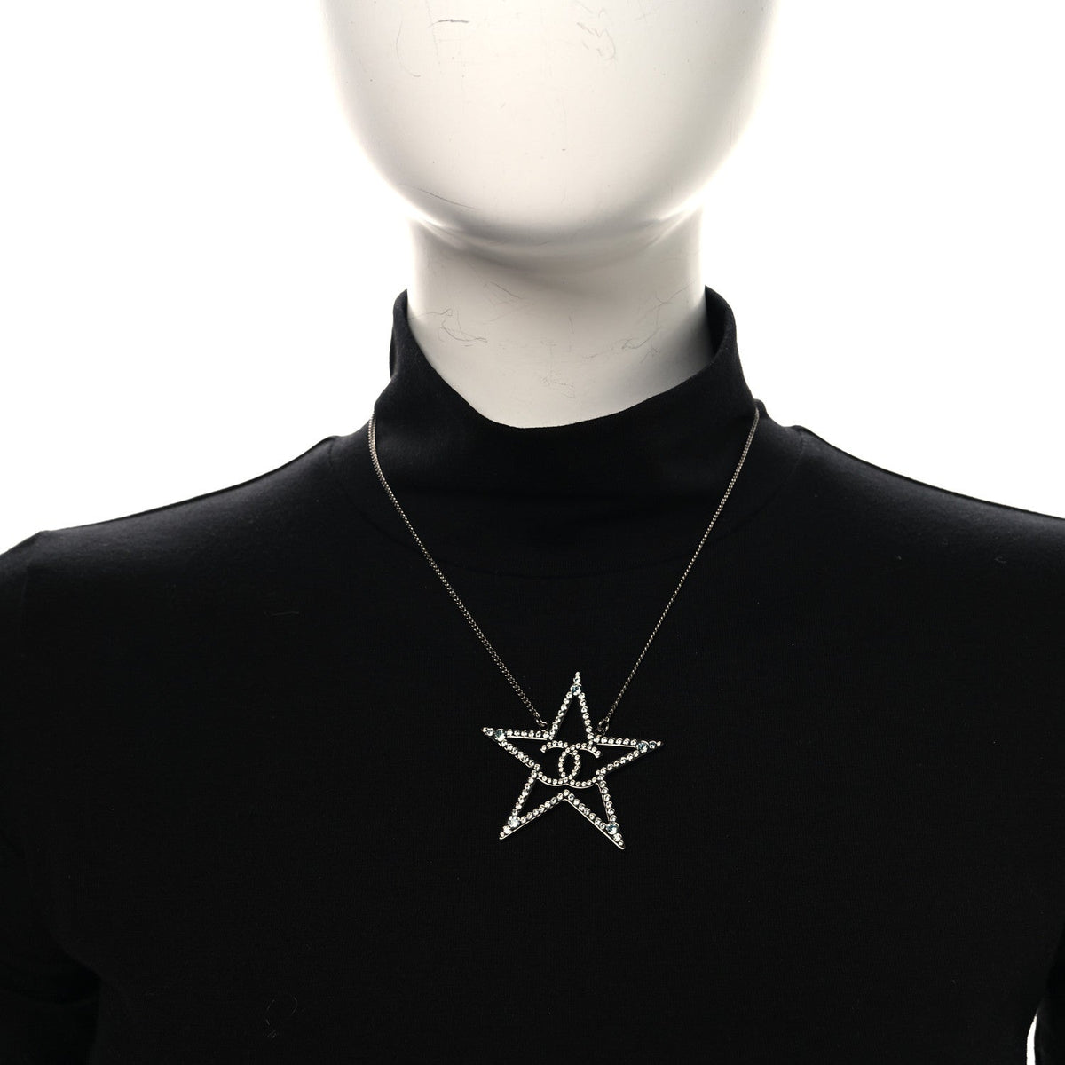 Chanel Crystal CC Star Necklace Silver Blue