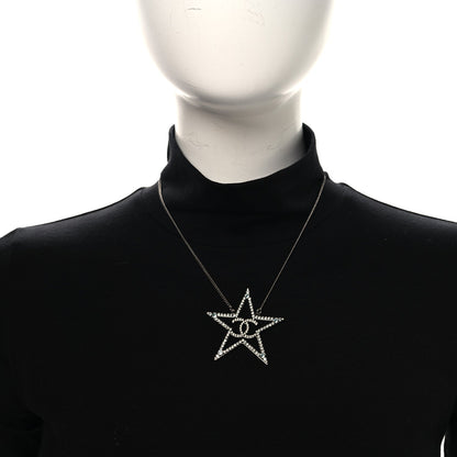 Chanel Crystal CC Star Necklace Silver Blue