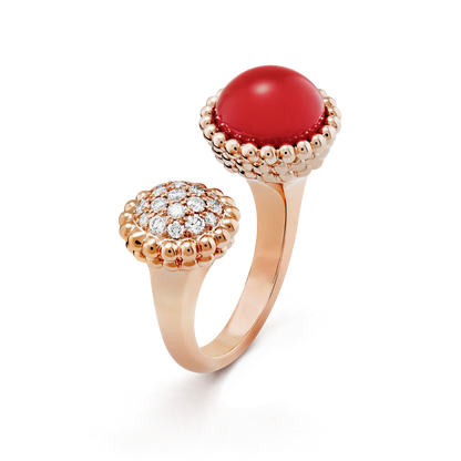 18K Rose Gold Diamond Carnelian VCA Perlée Couleurs Between the Finger Ring
