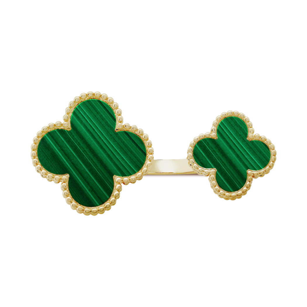 18K Yellow Gold Malachite VCA Magic Alhambra Between the Finger Ring