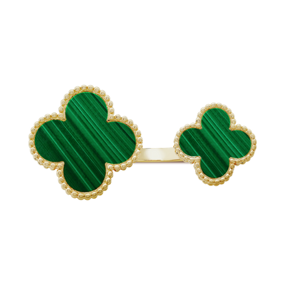 18K Yellow Gold Malachite VCA Magic Alhambra Between the Finger Ring