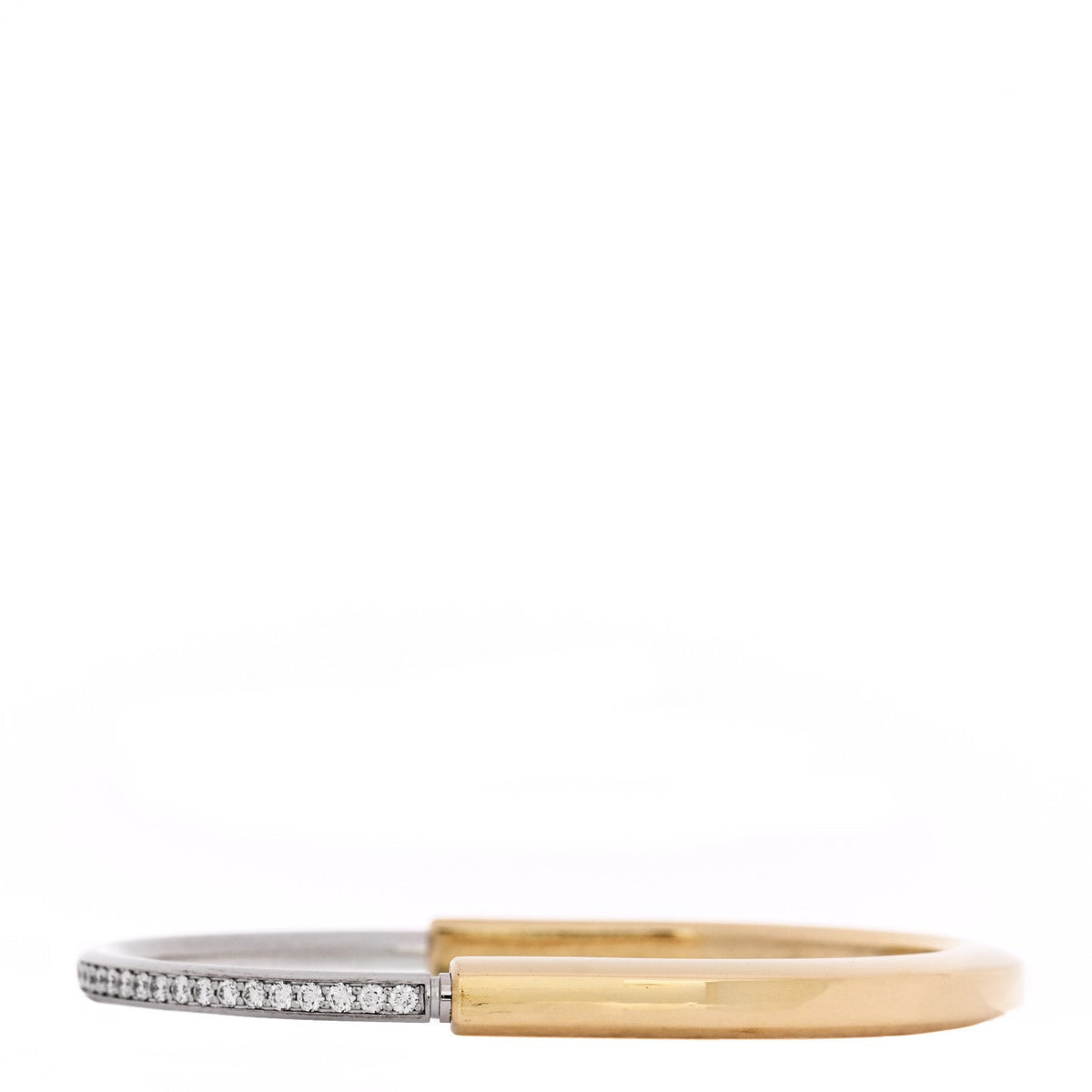 Tiffany 18K Yellow White Gold Diamond Lock Half Pave Bangle Bracelet