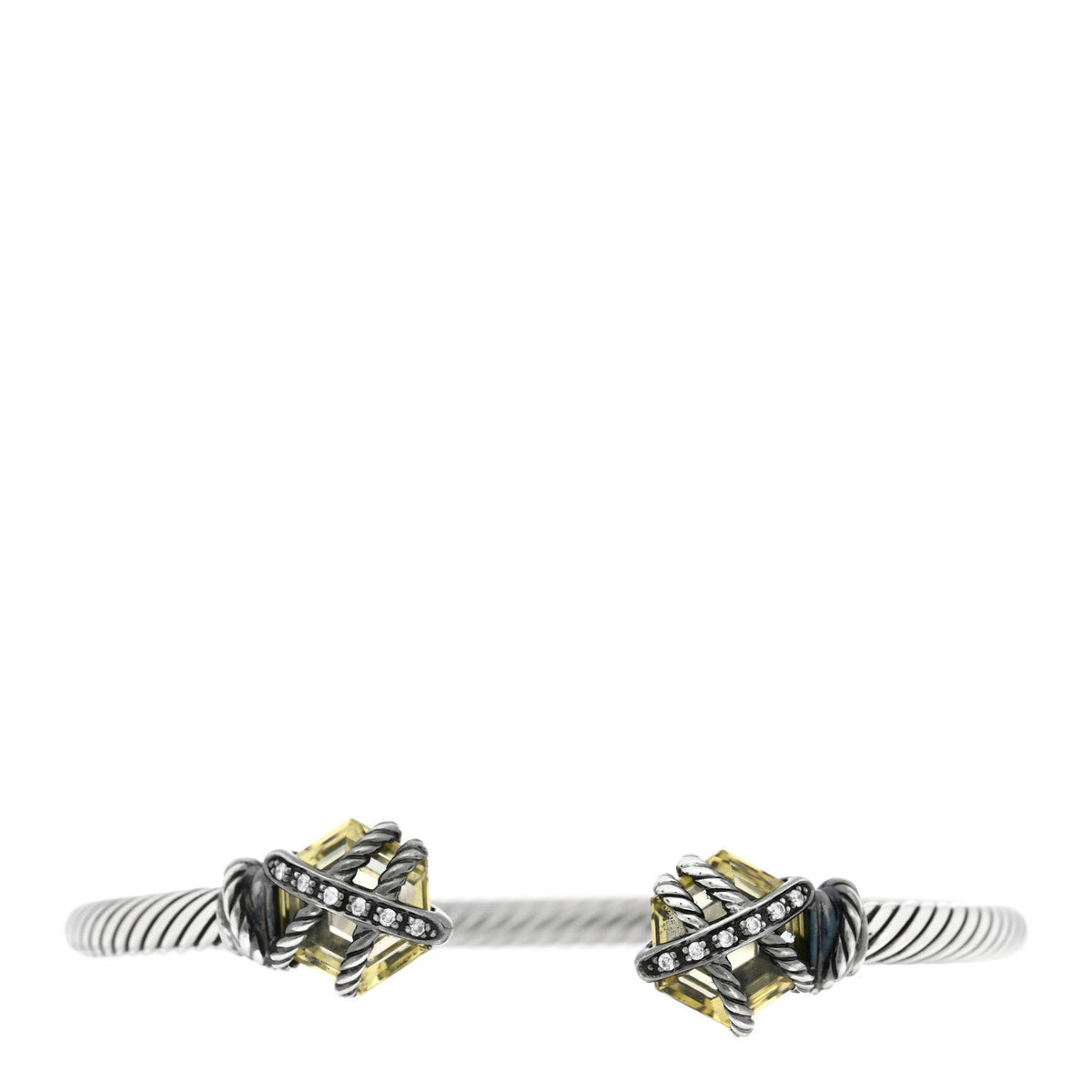 David Yurman Sterling Silver Lemon Citrine Diamond 4mm Cable Wrap Bracelet