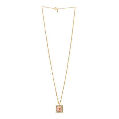 Chanel Crystal Baguette CC Pendant Necklace Pink Gold