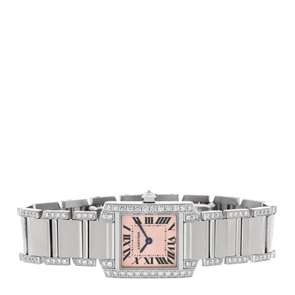 Cartier 18K White Gold Diamond 20mm Tank Francaise Watch Pink