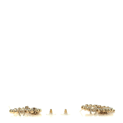 Chanel Metal Crystal Bead Chain CC Hoop Earrings Gold