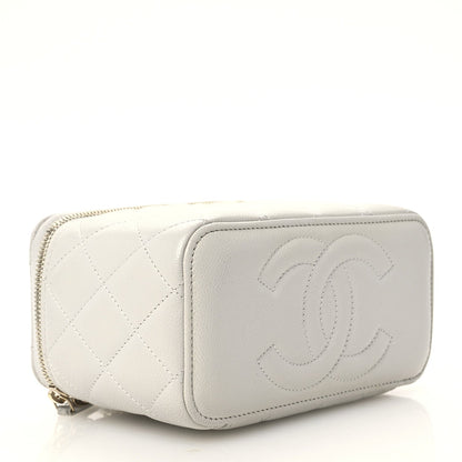 Chanel Caviar Quilted Small Tiny CC Vanity Case With Chain Light Grey