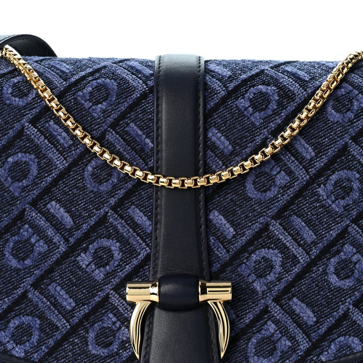 Salvatore Ferragamo Jacquard Small Mia Crossbody Bag Denim Midnight Blue