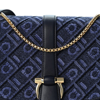 Salvatore Ferragamo Jacquard Small Mia Crossbody Bag Denim Midnight Blue