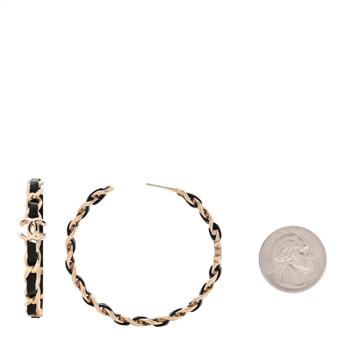 Chanel Lambskin CC Chain Hoop Earrings Gold Black