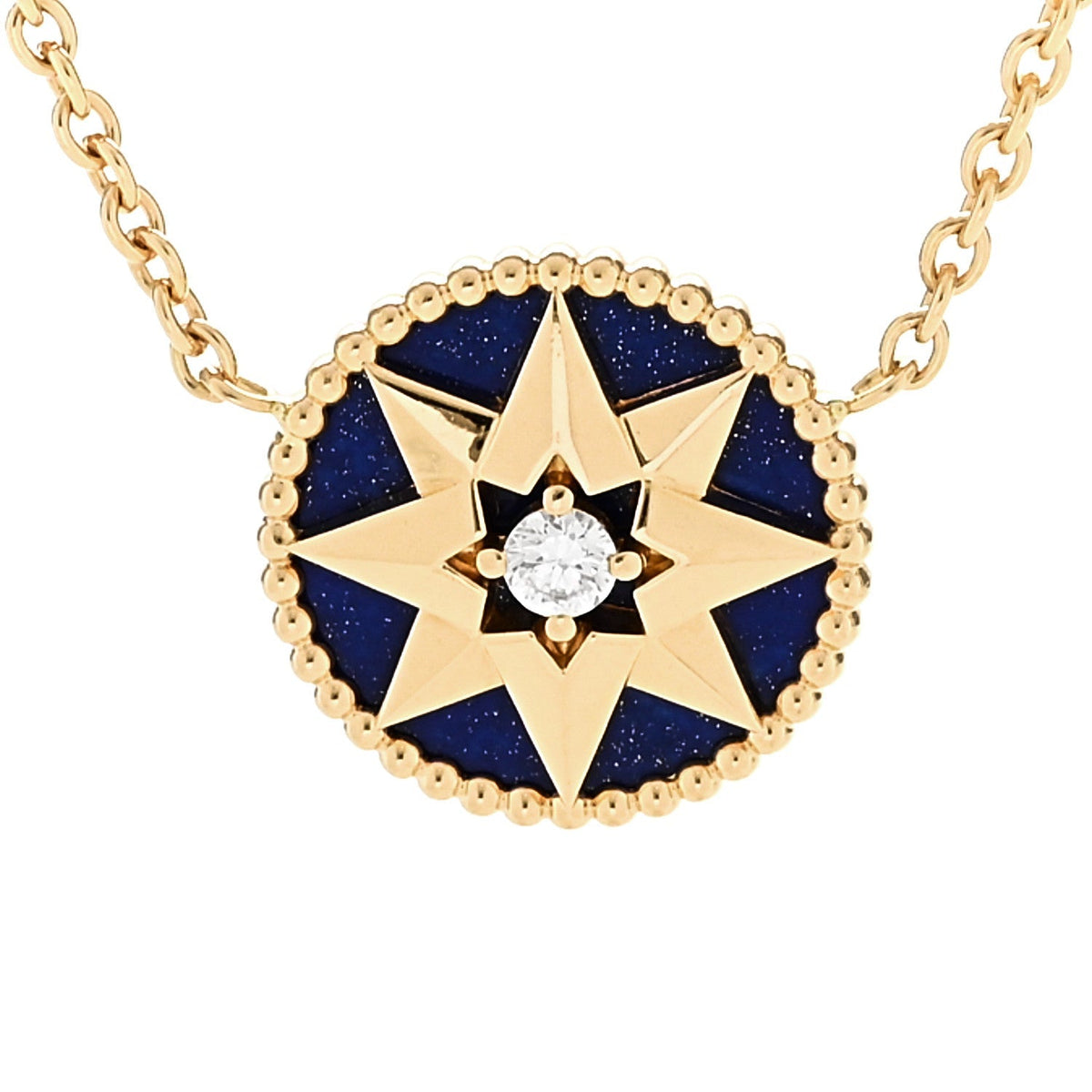 Christian Dior 18K Yellow Gold Diamond Lapis Lazuli Rose Des Vents Necklace