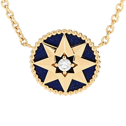 Christian Dior 18K Yellow Gold Diamond Lapis Lazuli Rose Des Vents Necklace