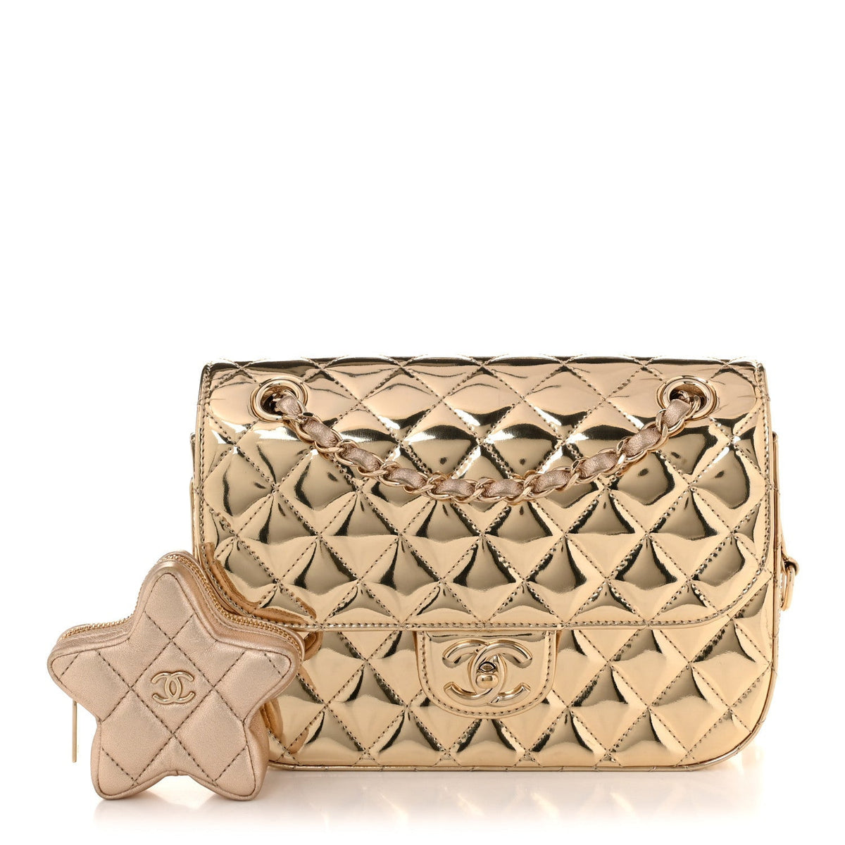 Chanel Mirror Calfskin Medium Hollywood Boulevard Flap Bag Light Gold