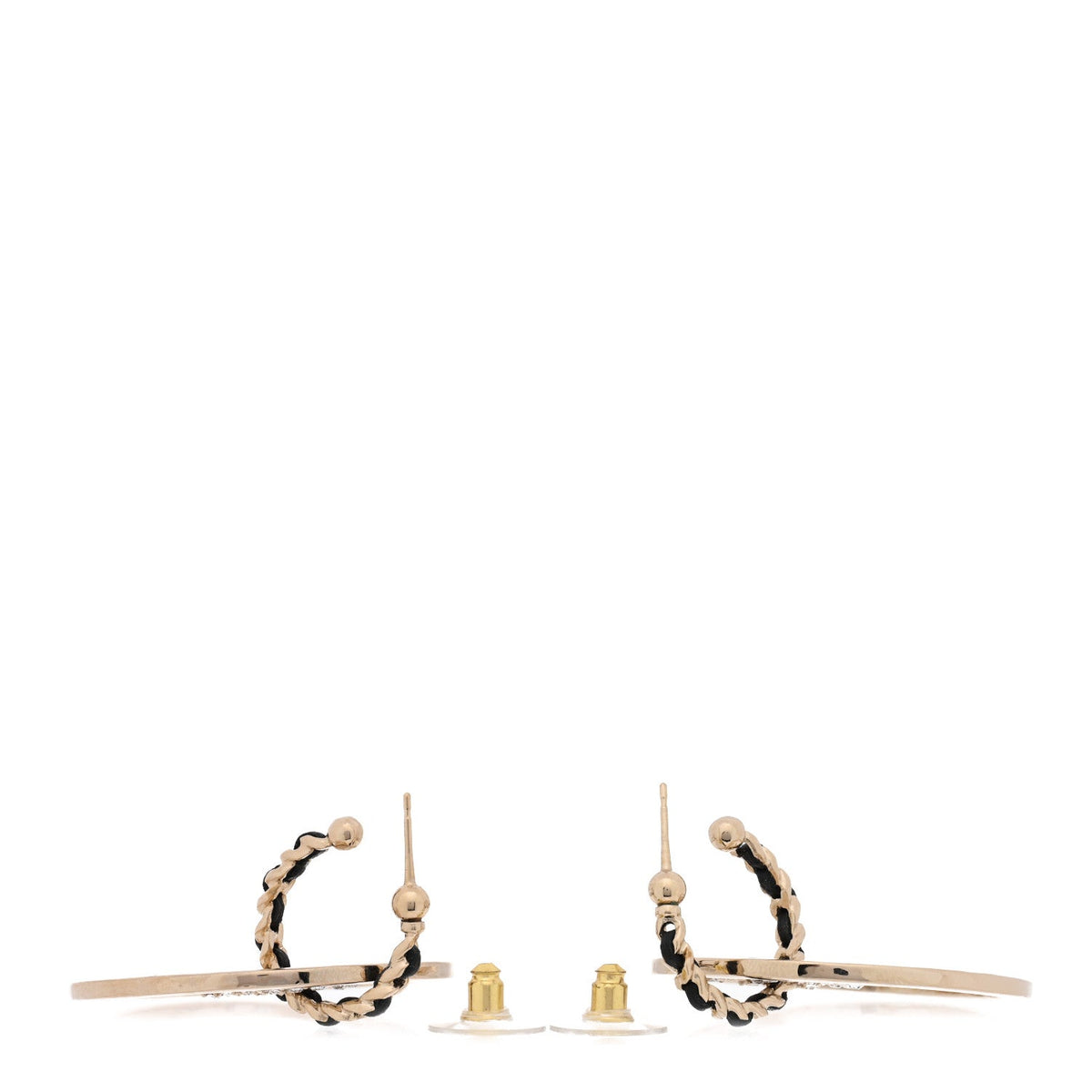 Chanel Metal Crystal Lambskin CC Chain Hoop Earrings Gold Black