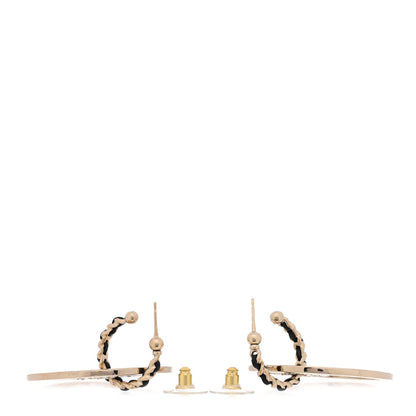 Chanel Metal Crystal Lambskin CC Chain Hoop Earrings Gold Black