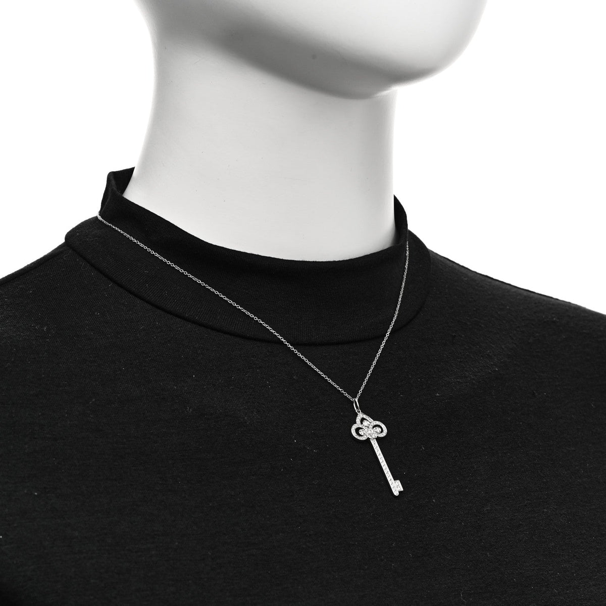 Tiffany Platinum Diamond .41ctw Fleur De Lis Key Pendant Necklace