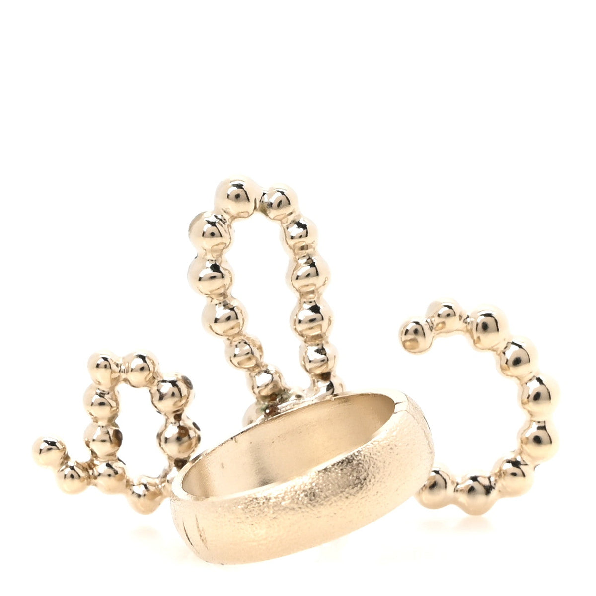 Chanel Crystal Pearl Cha-Nel Rings Set Gold