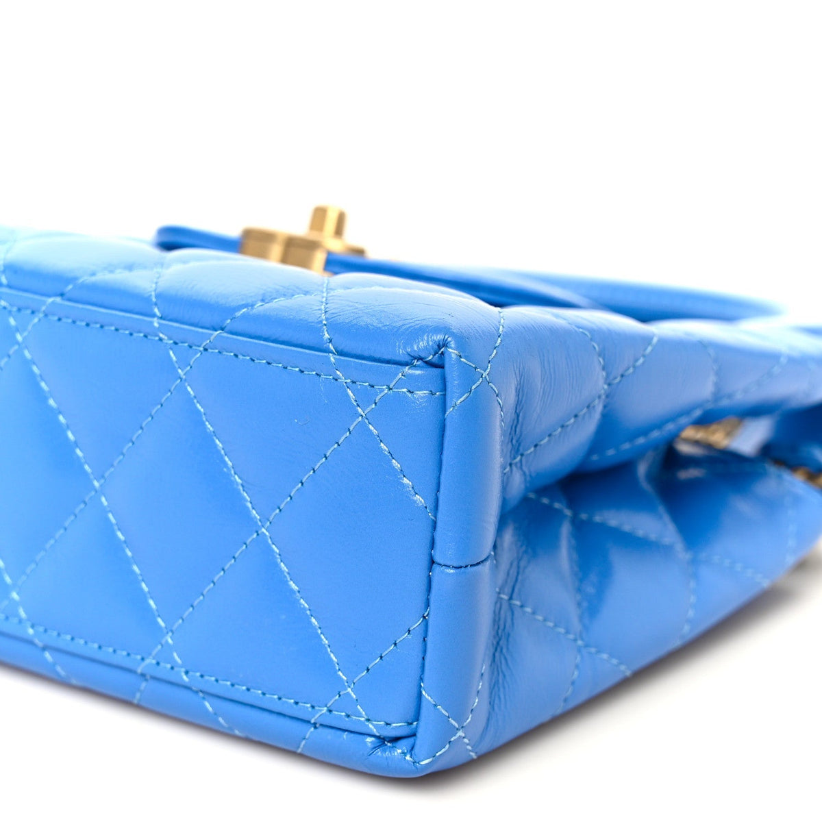 Chanel Shiny Aged Calfskin Quilted Nano Kelly Shopper Blue
