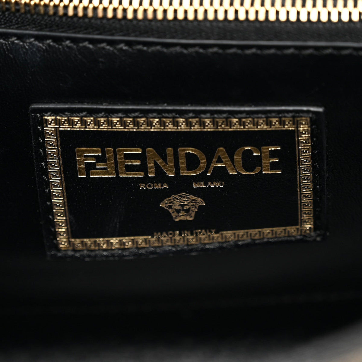 Versace Grained Calfskin Fendace Medium La Medusa Bag Black Brown