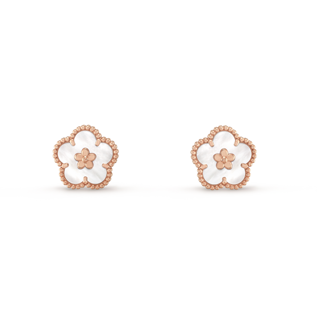 18K Rose Gold MOP VCA Lucky Spring Plum Blossom Earrings