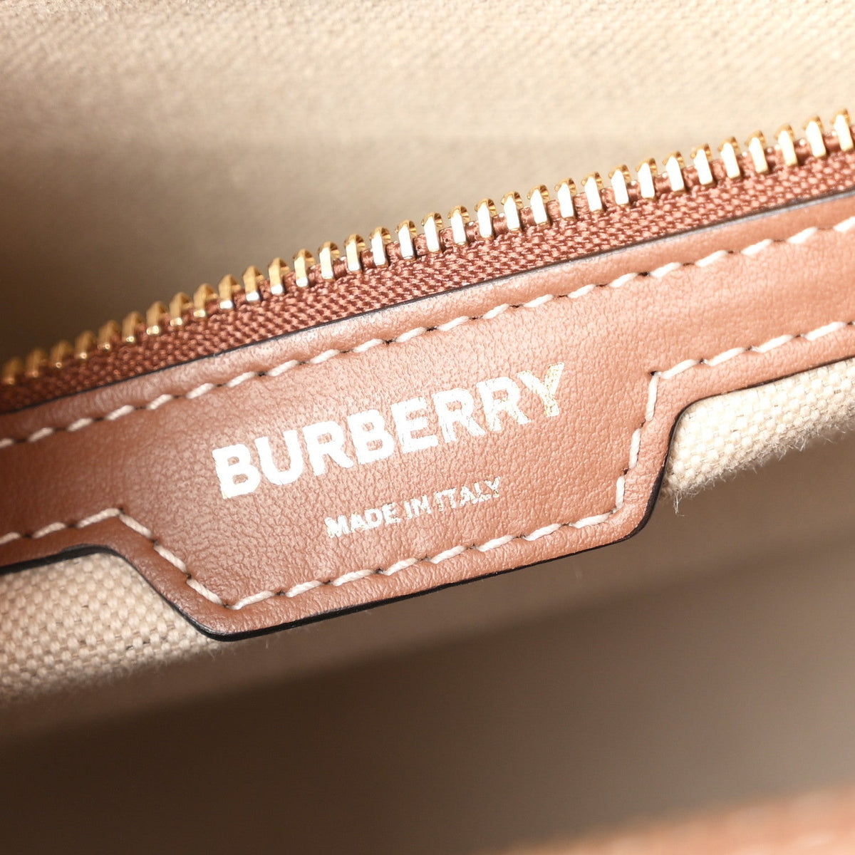 Burberry Canvas Smooth Calfskin Two Tone Small Pocket Bag Natural Malt Brown